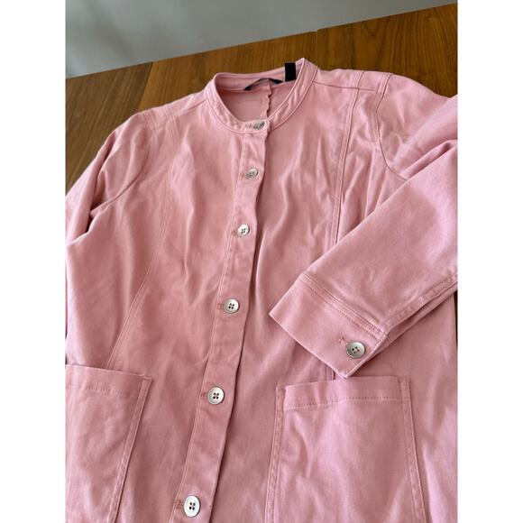 Isaac Mizrahi Live Pink Denim Suit Crop Pants Size 14 Long Sleeve Jacket Medium - Picture 8 of 13